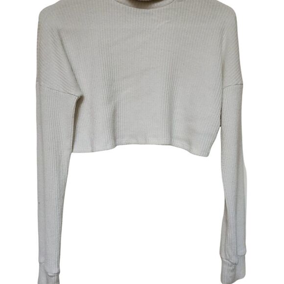 Publik sweater womens size small white turtleneck ribbed cropped short l - Picture 2 of 8